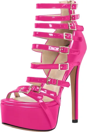 VERISSON Peep Toe Platform Sandals Multi-bands Zip up Stiletto High Heeled Sandal Boots