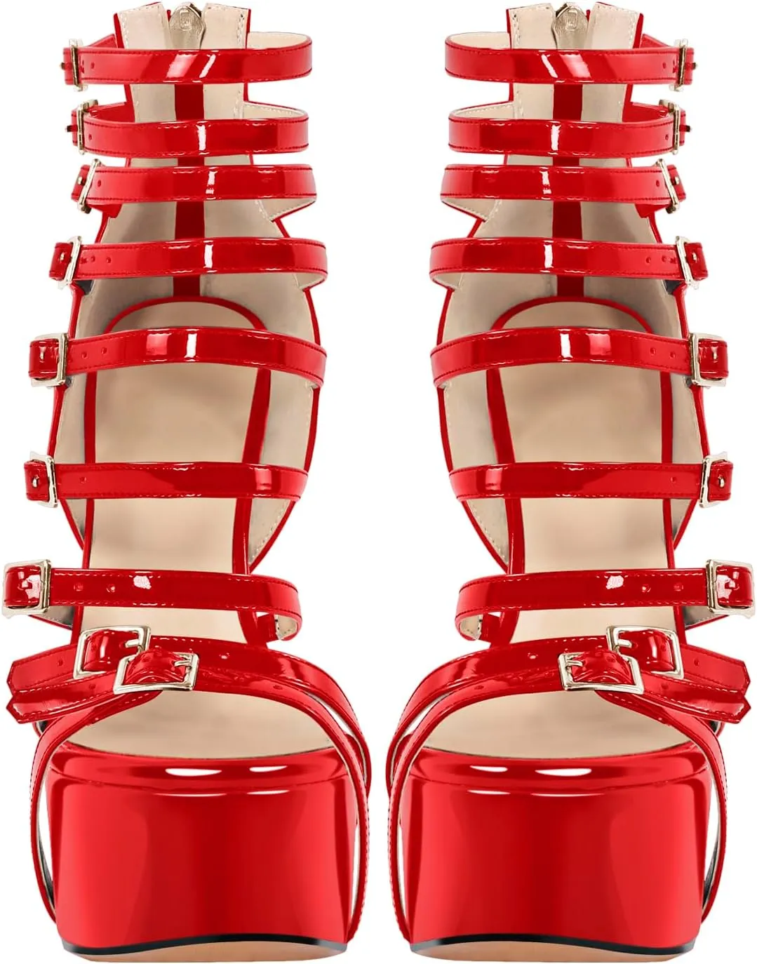 VERISSON Peep Toe Platform Sandals Multi-bands Zip up Stiletto High Heeled Sandal Boots