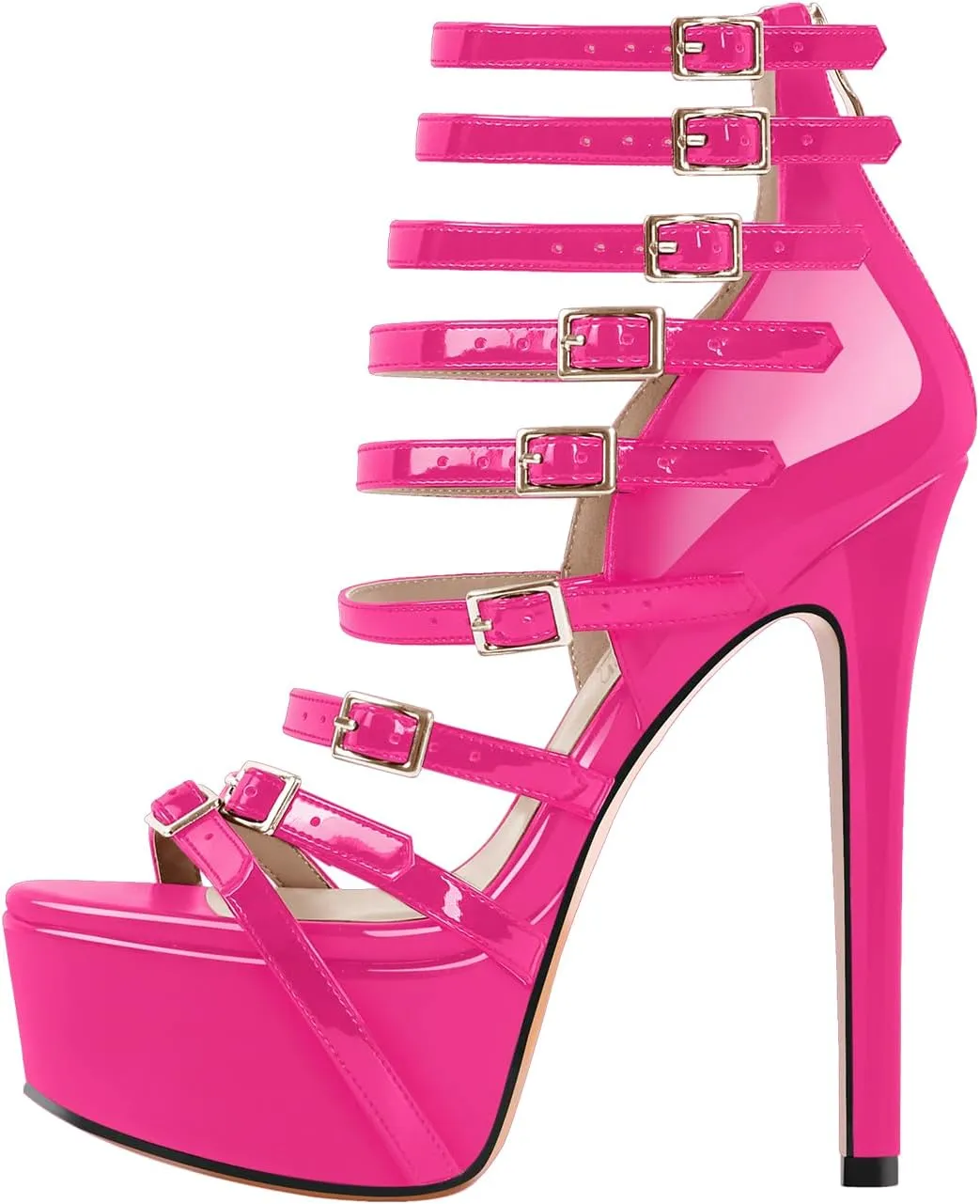 VERISSON Peep Toe Platform Sandals Multi-bands Zip up Stiletto High Heeled Sandal Boots