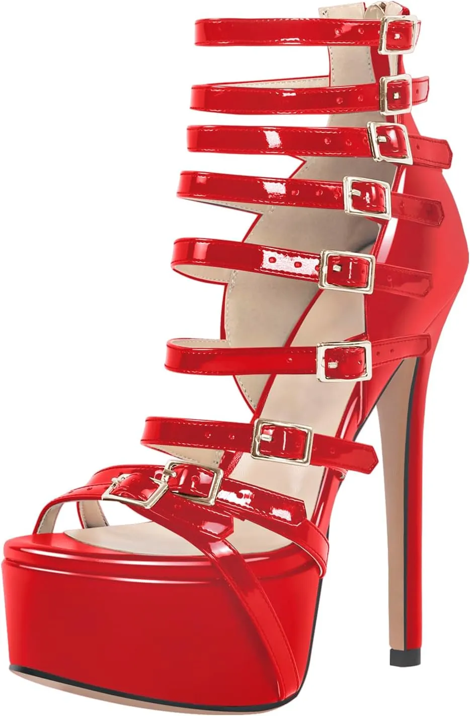 VERISSON Peep Toe Platform Sandals Multi-bands Zip up Stiletto High Heeled Sandal Boots