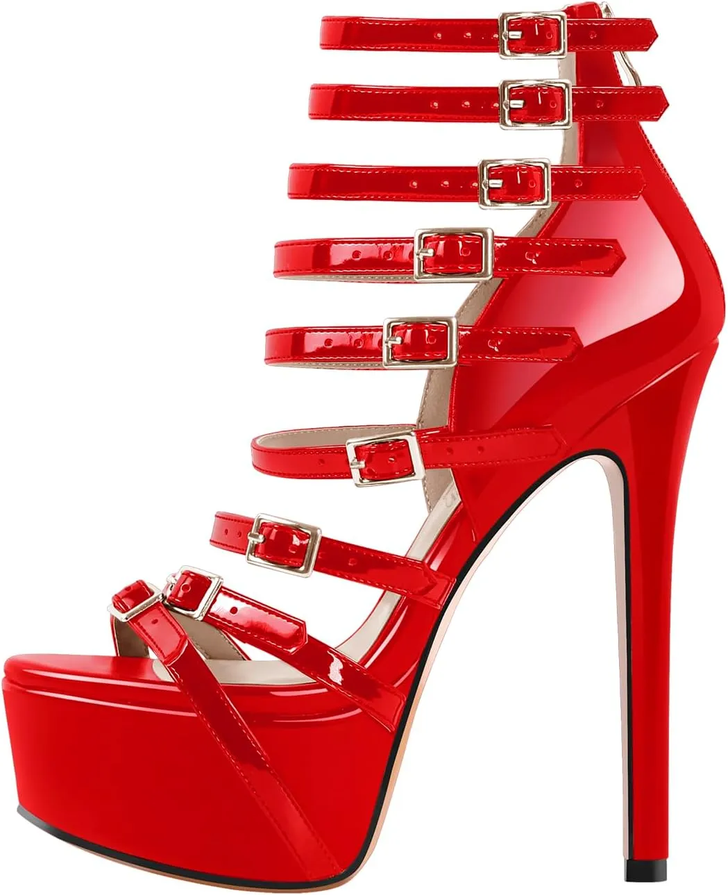 VERISSON Peep Toe Platform Sandals Multi-bands Zip up Stiletto High Heeled Sandal Boots