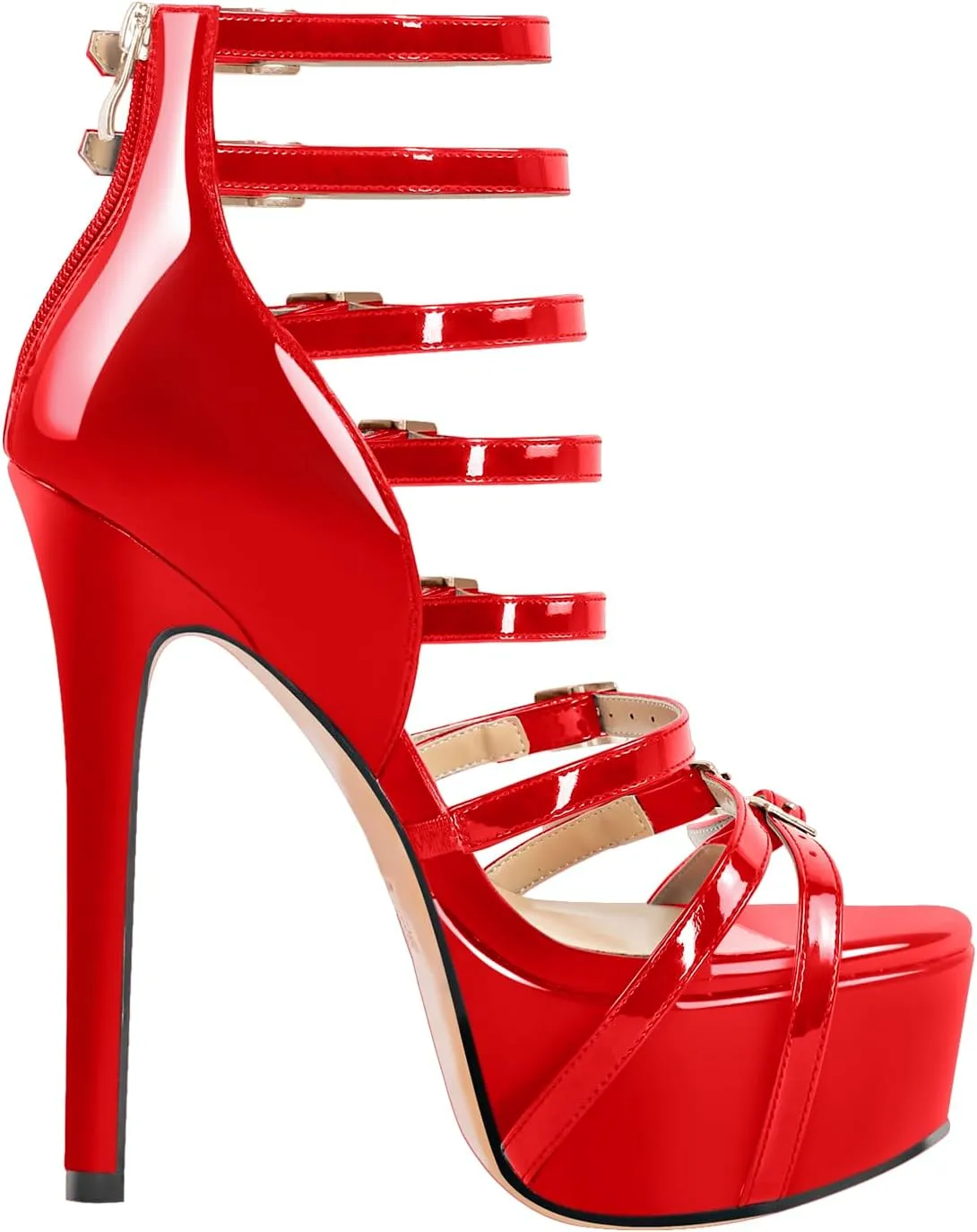 VERISSON Peep Toe Platform Sandals Multi-bands Zip up Stiletto High Heeled Sandal Boots