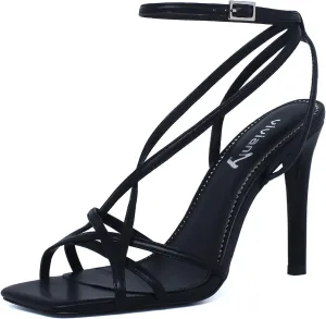 vivianly Women's Ankle Strap High Stiletto Heel Sandals Open Square Toe Sexy Comfort Strappy Dress Wedding Bridal Pumps Sandals