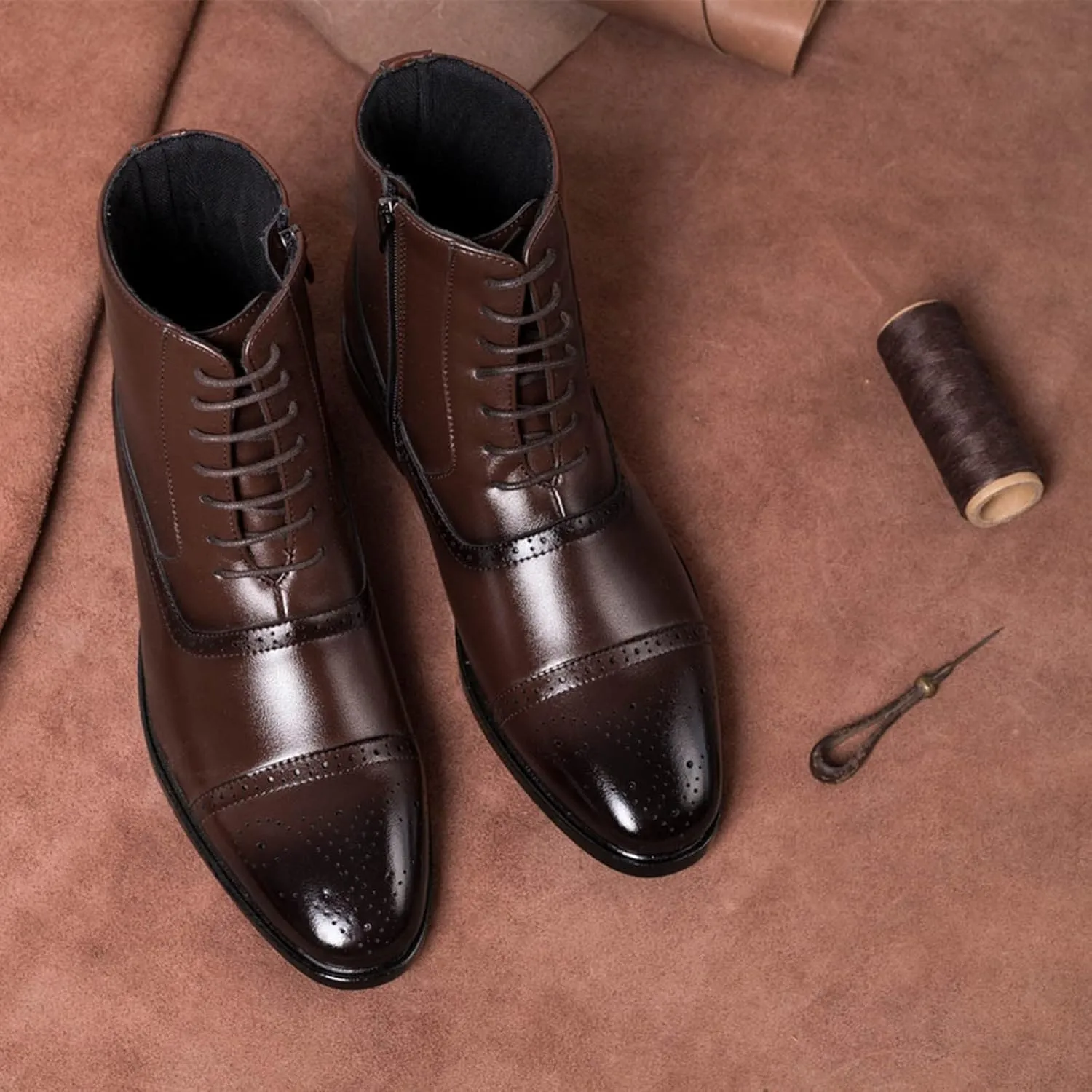 White Dress Shoes Men 12 Mens Shoes Classic Business Leather Shoes Fashion Casual High Top Lace Up Side Zipper Leather Shoes Business Shoes for Men Comfortable