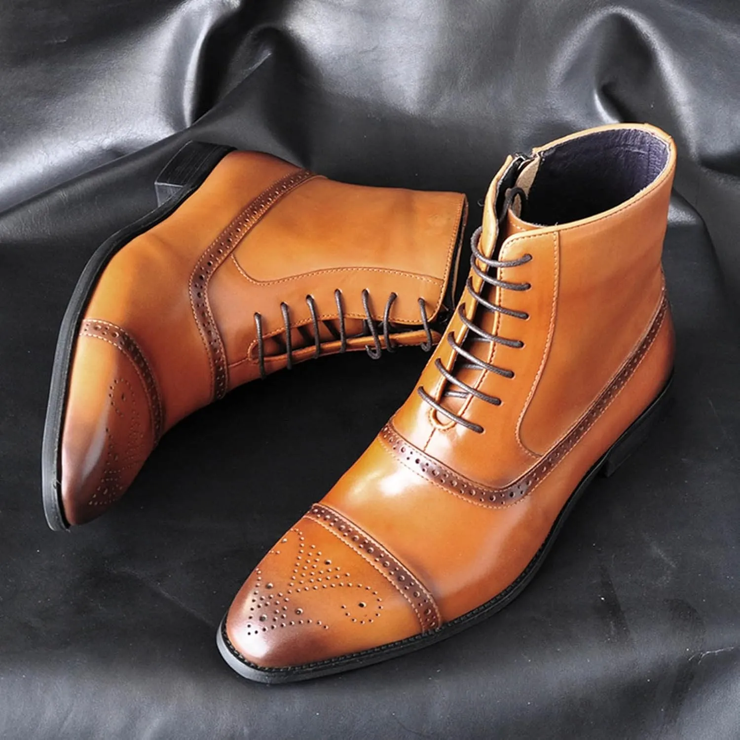 White Dress Shoes Men 12 Mens Shoes Classic Business Leather Shoes Fashion Casual High Top Lace Up Side Zipper Leather Shoes Business Shoes for Men Comfortable