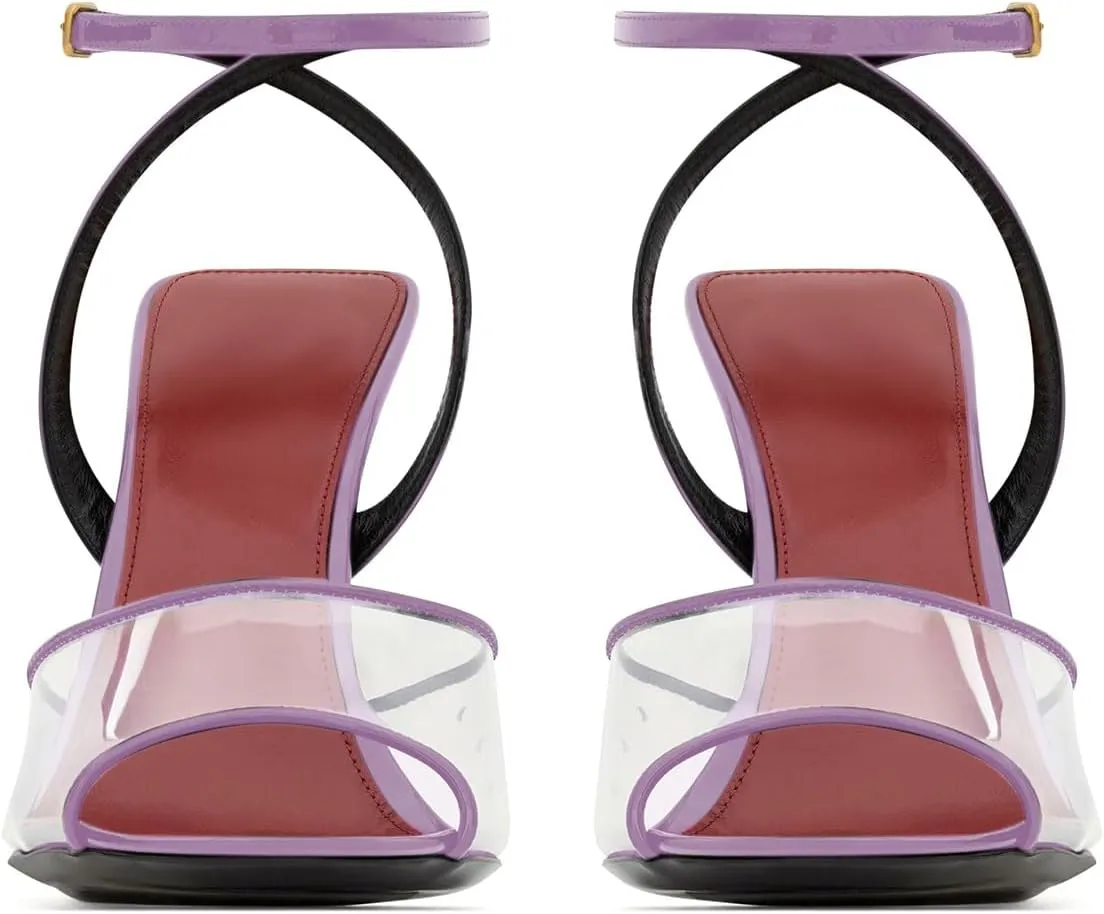 Women Fashion High Heel Transparent Wedge Summer Sandals Patent Ankle Straps with Buckle Sexy Peep Toe Sandals 5-12 US