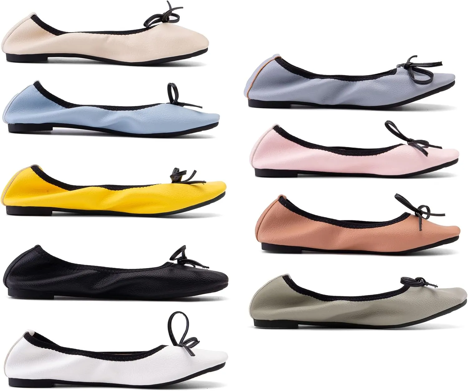 Women Foldable Ballet Flats Bow Square Slip On Ballet Flats Comfortable Closed Round Toe Dress Bow Flats Soft Low Flat Heel Dress Shoes Bow Fold Walking Flats Chic Matte 4-11 M US