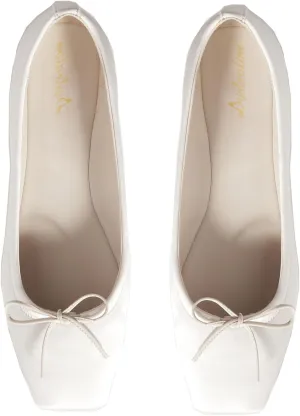 Women Square Toe Ballet Flats Bow Slip On Ballet Dress Shoes Satin Comfy Closed Square Toe Flat Shoes Wedding Bridal Walking Office Ladies Flats Drive Casual Ballet Shoes 4-11 M US