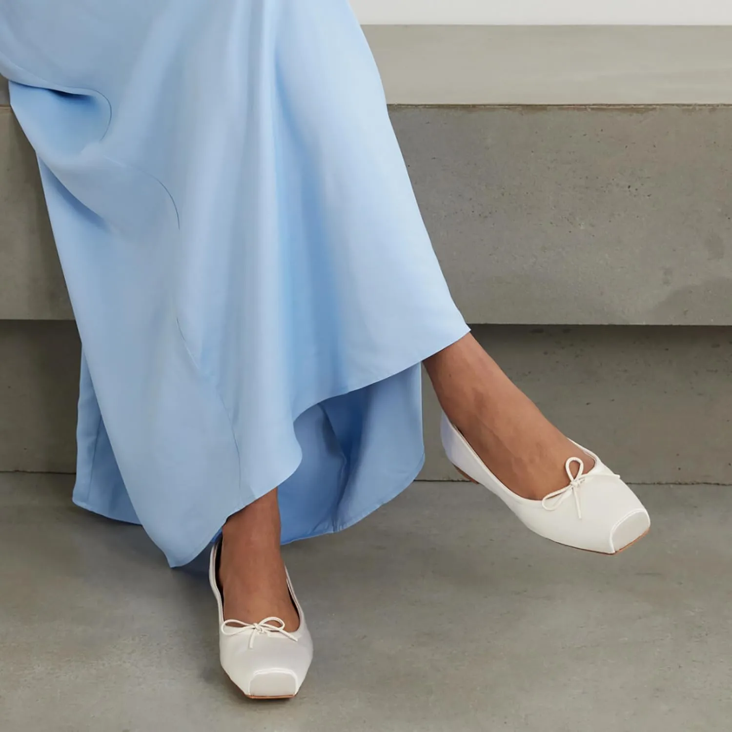 Women Square Toe Ballet Flats Bow Slip On Ballet Dress Shoes Satin Comfy Closed Square Toe Flat Shoes Wedding Bridal Walking Office Ladies Flats Drive Casual Ballet Shoes 4-11 M US