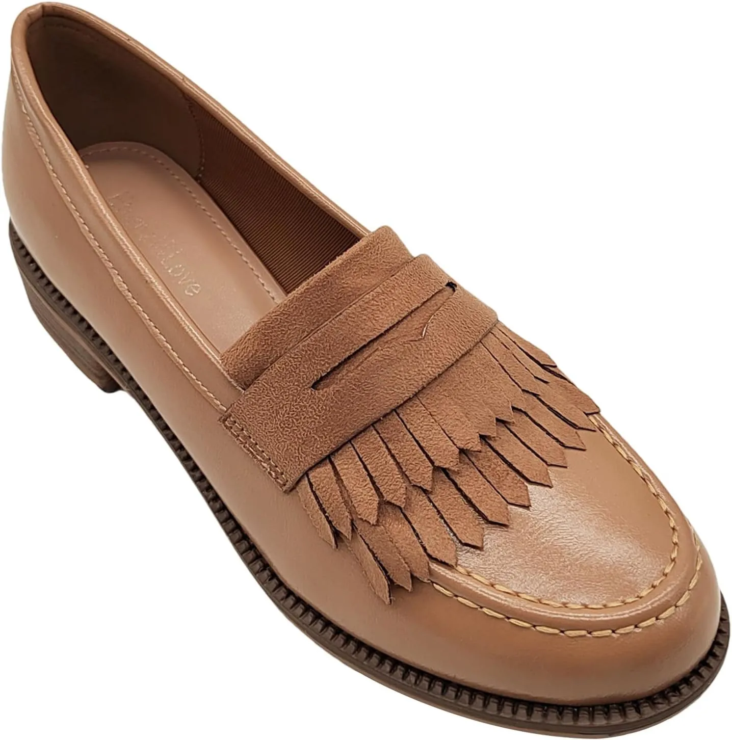 Women's British Style Tassel Penny Loafers Round Toe Slip-On Office Dress Shoes