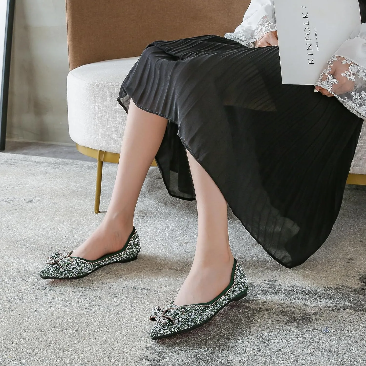 Women's Flats Comfortable Pointed Rhinestone Ballet Shoes for Women Sparkle Elegant Dressy Flats, Model YS658180