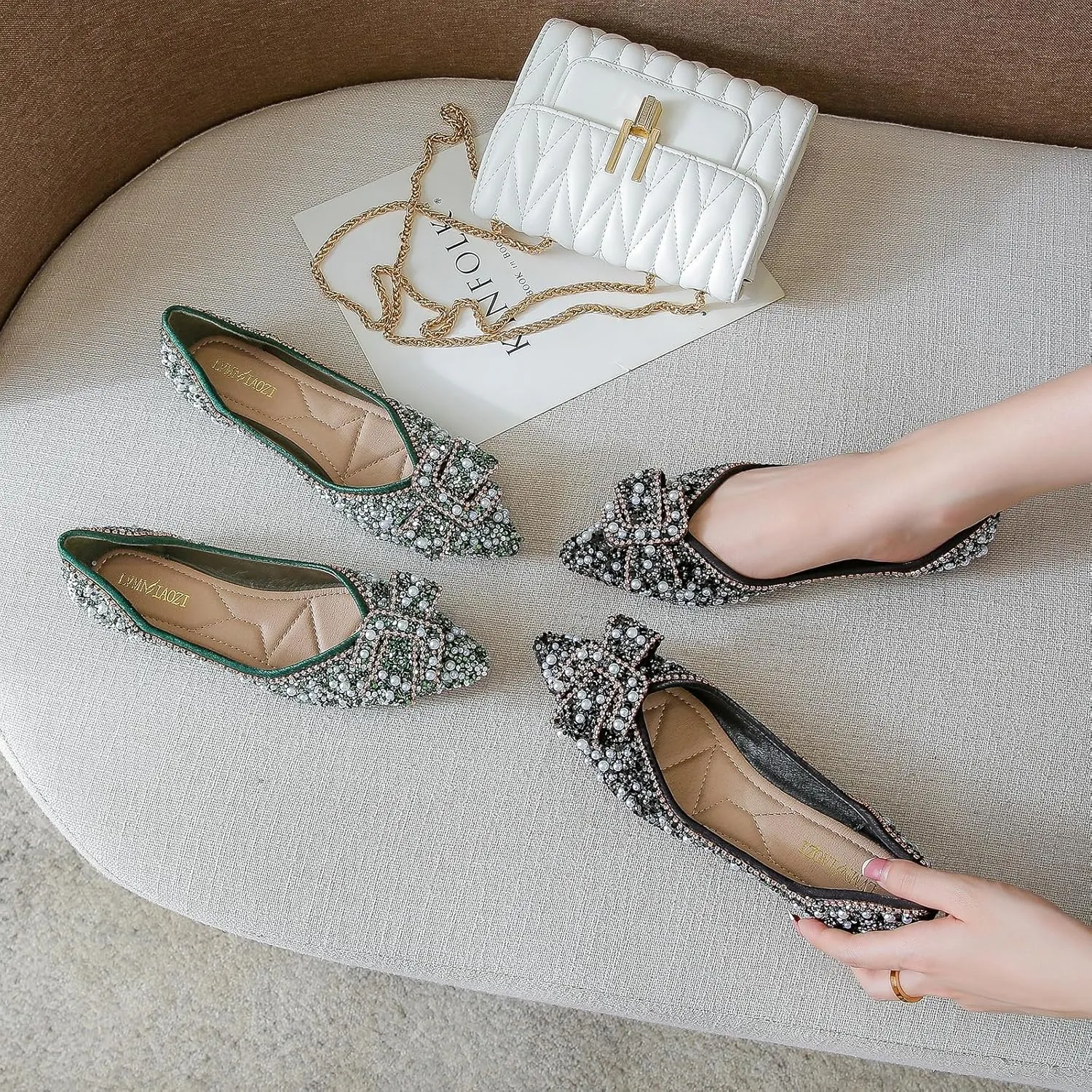 Women's Flats Comfortable Pointed Rhinestone Ballet Shoes for Women Sparkle Elegant Dressy Flats, Model YS658180