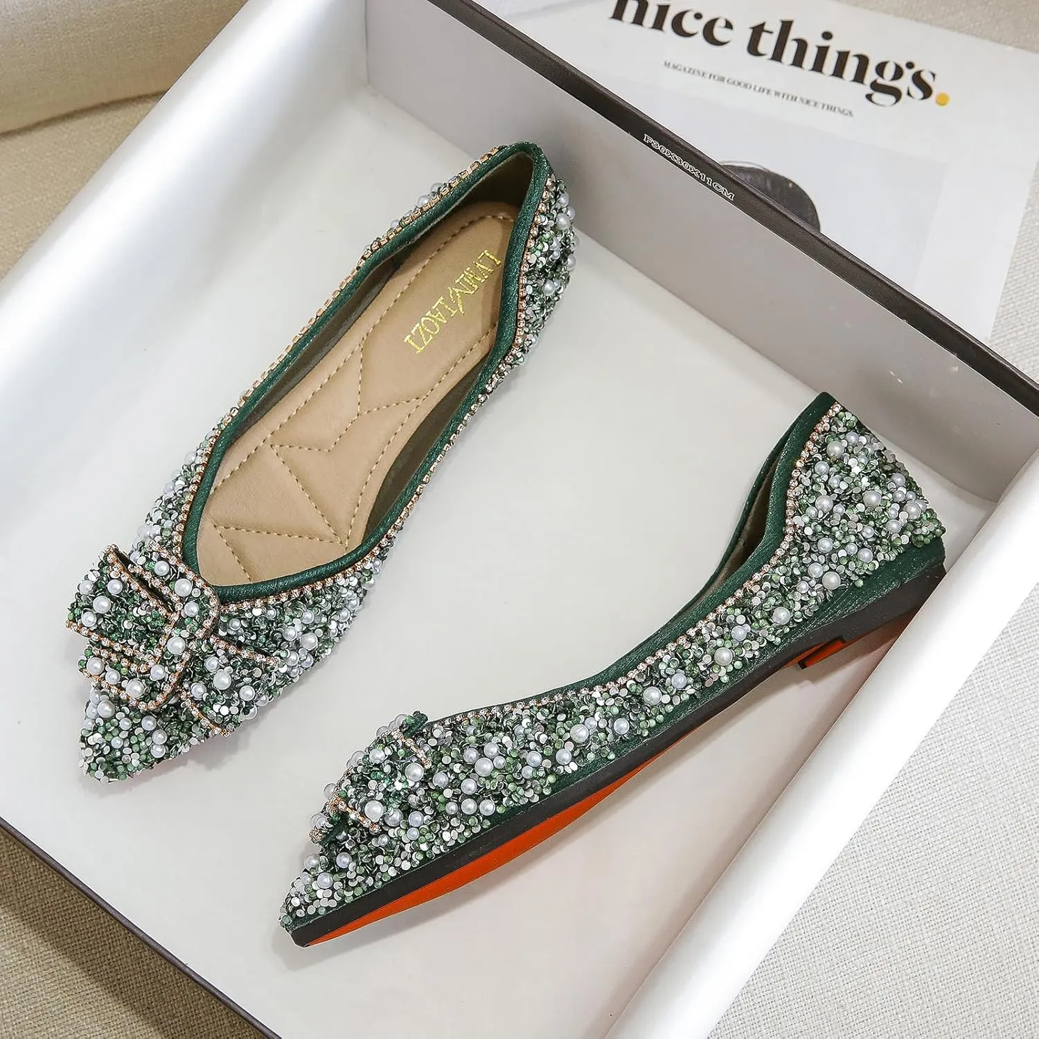 Women's Flats Comfortable Pointed Rhinestone Ballet Shoes for Women Sparkle Elegant Dressy Flats, Model YS658180