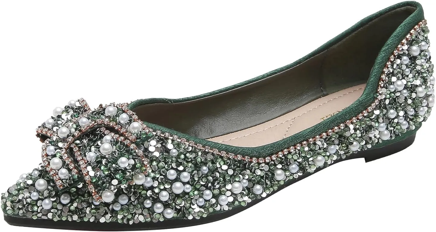 Women's Flats Comfortable Pointed Rhinestone Ballet Shoes for Women Sparkle Elegant Dressy Flats, Model YS658180