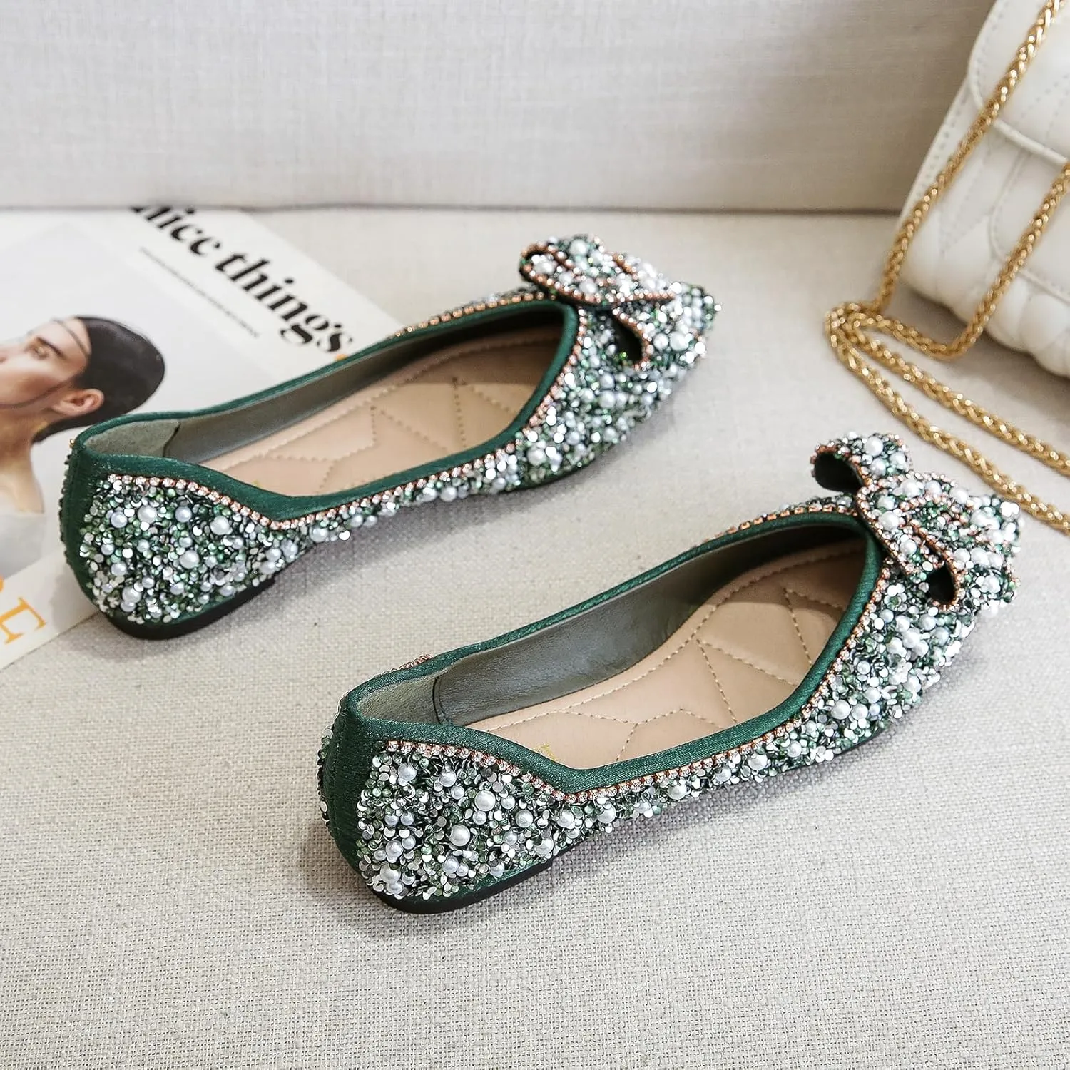 Women's Flats Comfortable Pointed Rhinestone Ballet Shoes for Women Sparkle Elegant Dressy Flats, Model YS658180