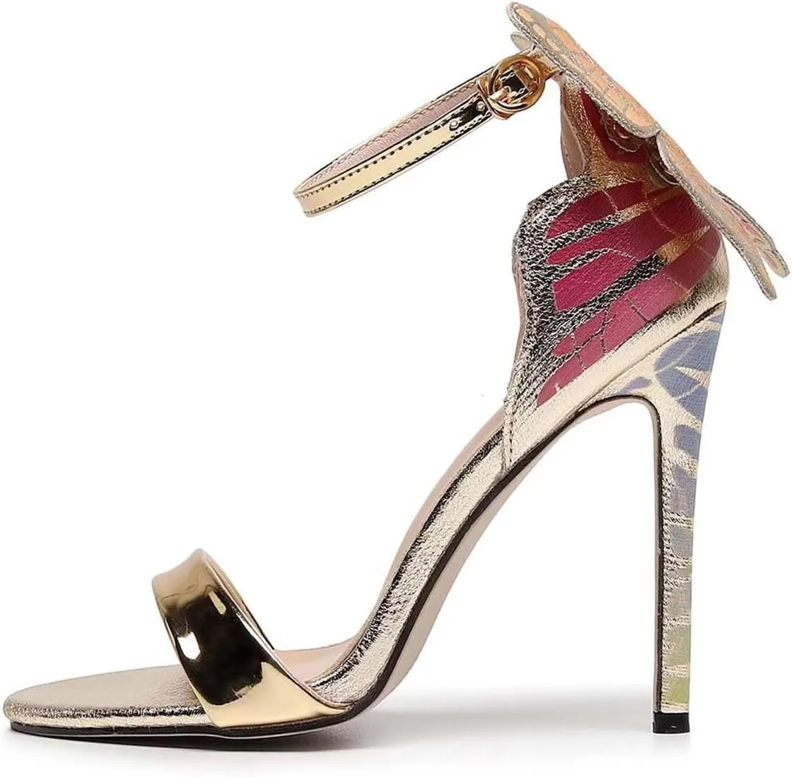 Women's Gold Sparkly Stiletto Heels - Butterfly Back Open Toe Ankle Strap Dress Sandals, Sexy High Heel Pumps for Party Wedding Evening Prom