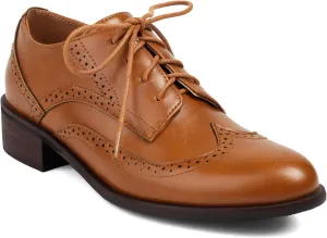 Women's Leather Perforated Lace-up Handmade Retro Oxfords Closed Toe Casual Fashion Collegiate Style Brogue Shoes Derby Shoes