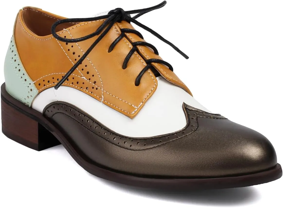 Women's Leather Perforated Lace-up Handmade Retro Oxfords Closed Toe Casual Fashion Collegiate Style Brogue Shoes Derby Shoes