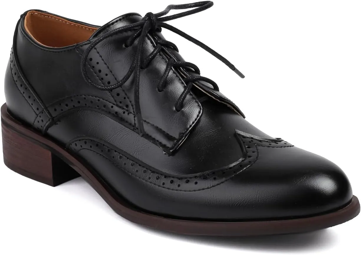 Women's Leather Perforated Lace-up Handmade Retro Oxfords Closed Toe Casual Fashion Collegiate Style Brogue Shoes Derby Shoes