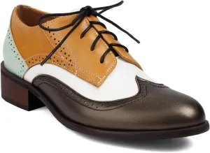 Women's Leather Perforated Lace-up Handmade Retro Oxfords Closed Toe Casual Fashion Collegiate Style Brogue Shoes Derby Shoes