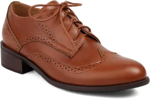 Women's Leather Perforated Lace-up Handmade Retro Oxfords Closed Toe Casual Fashion Collegiate Style Brogue Shoes Derby Shoes