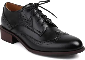 Women's Leather Perforated Lace-up Handmade Retro Oxfords Closed Toe Casual Fashion Collegiate Style Brogue Shoes Derby Shoes