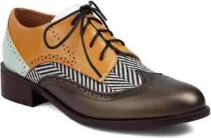 Women's Leather Perforated Lace-up Handmade Retro Oxfords Closed Toe Casual Fashion Collegiate Style Brogue Shoes Derby Shoes