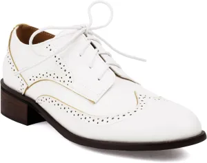 Women's Leather Perforated Lace-up Handmade Retro Oxfords Closed Toe Casual Fashion Collegiate Style Brogue Shoes Derby Shoes