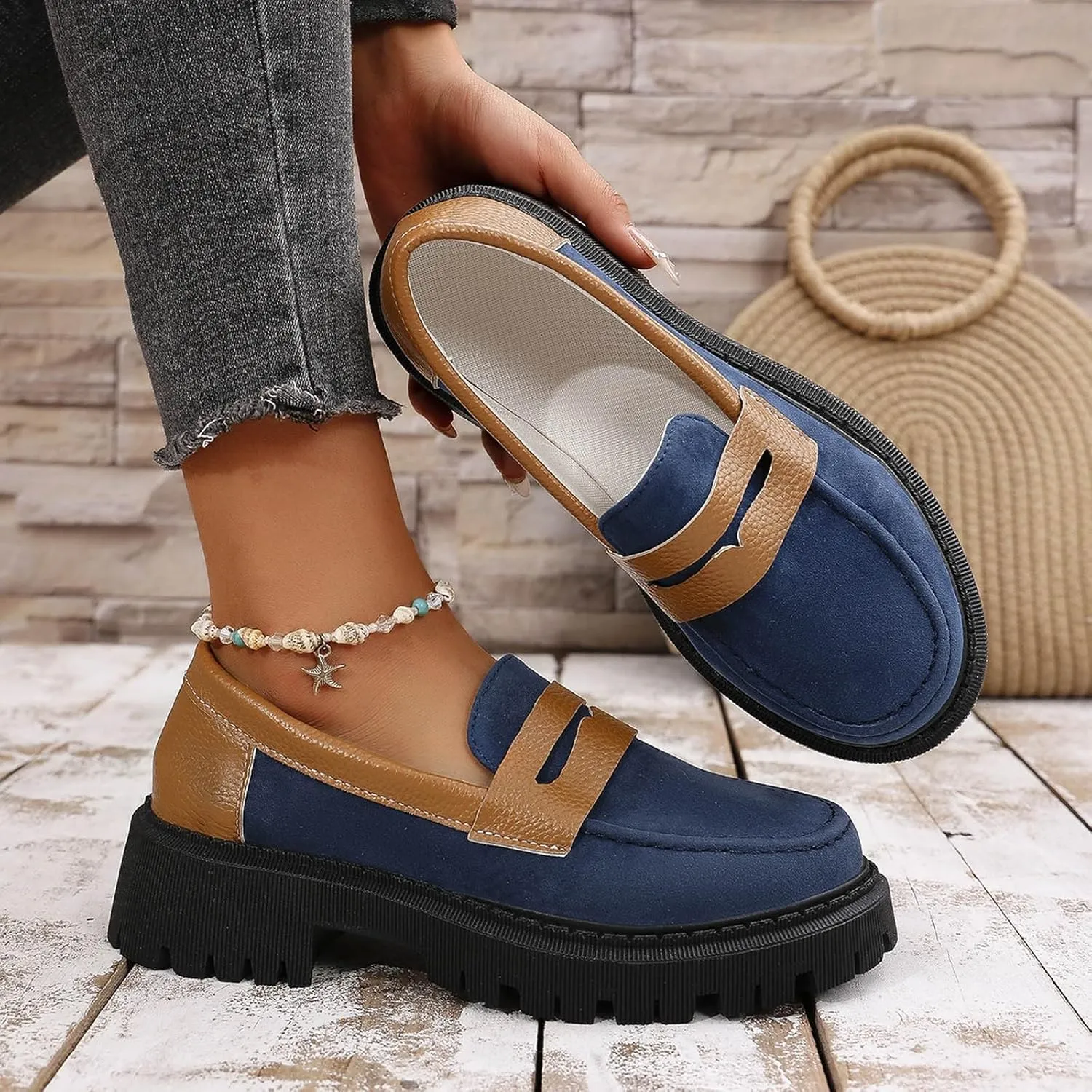 Women's Loafers Platform Business Shoes Classic Penny Loafers Casual Work Shoes Slip On Loafers Wide Loafers