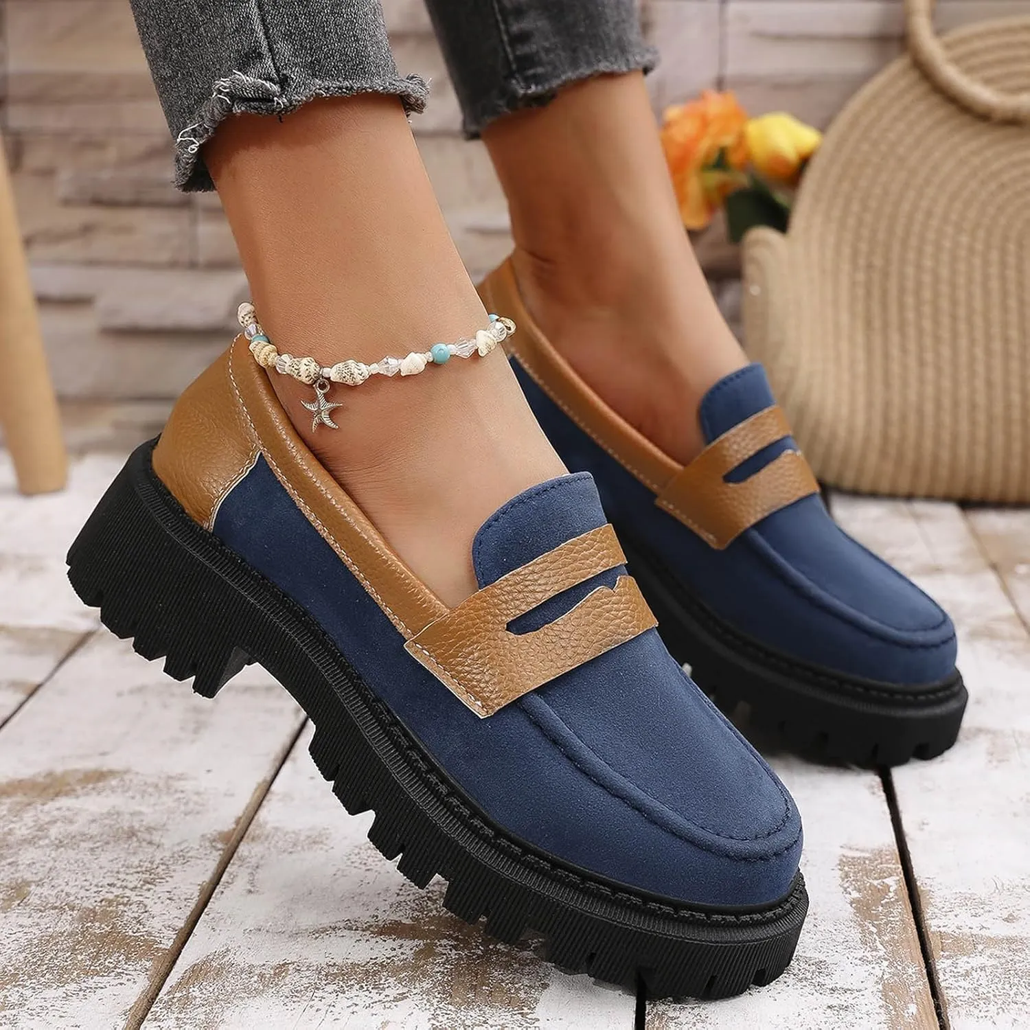Women's Loafers Platform Business Shoes Classic Penny Loafers Casual Work Shoes Slip On Loafers Wide Loafers