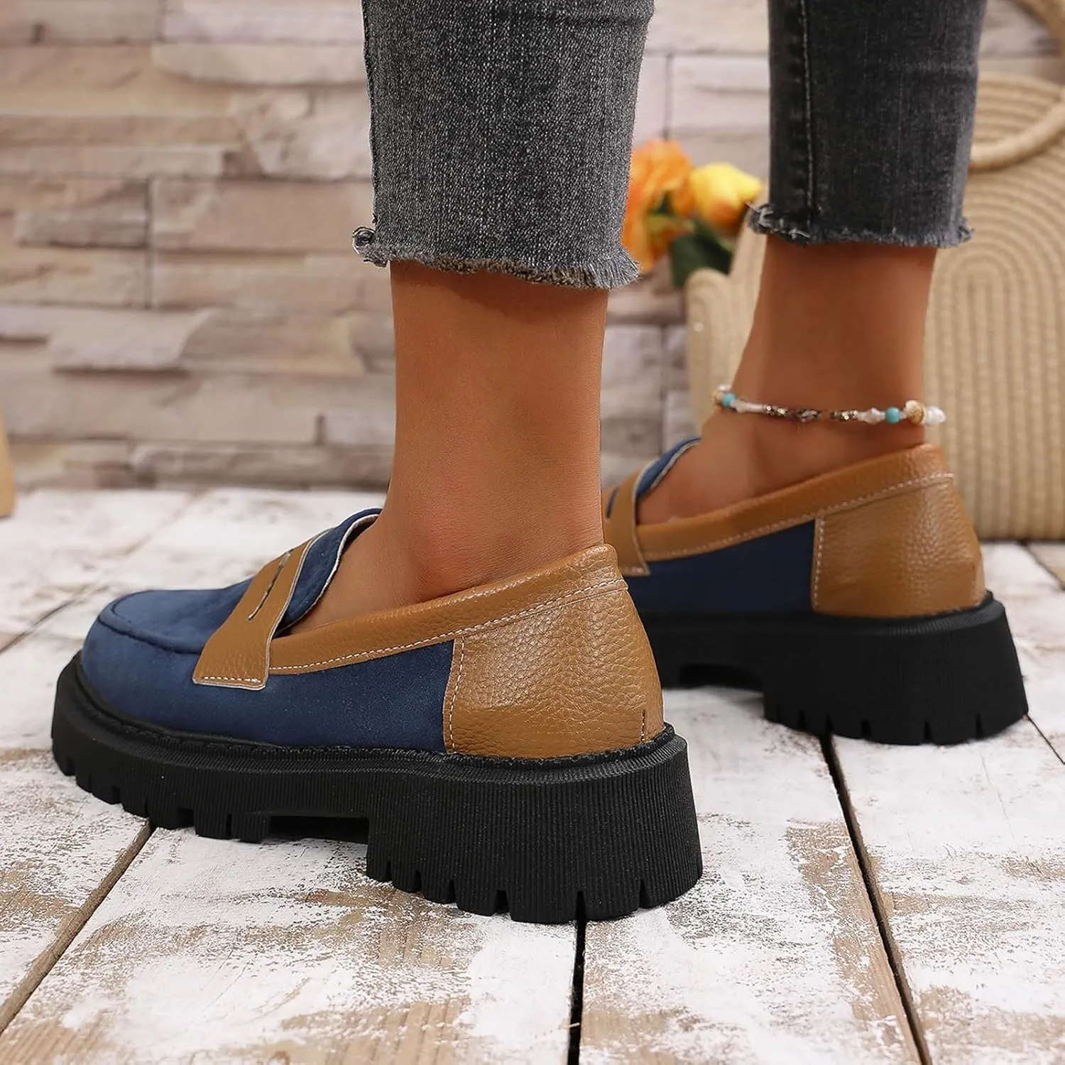Women's Loafers Platform Business Shoes Classic Penny Loafers Casual Work Shoes Slip On Loafers Wide Loafers