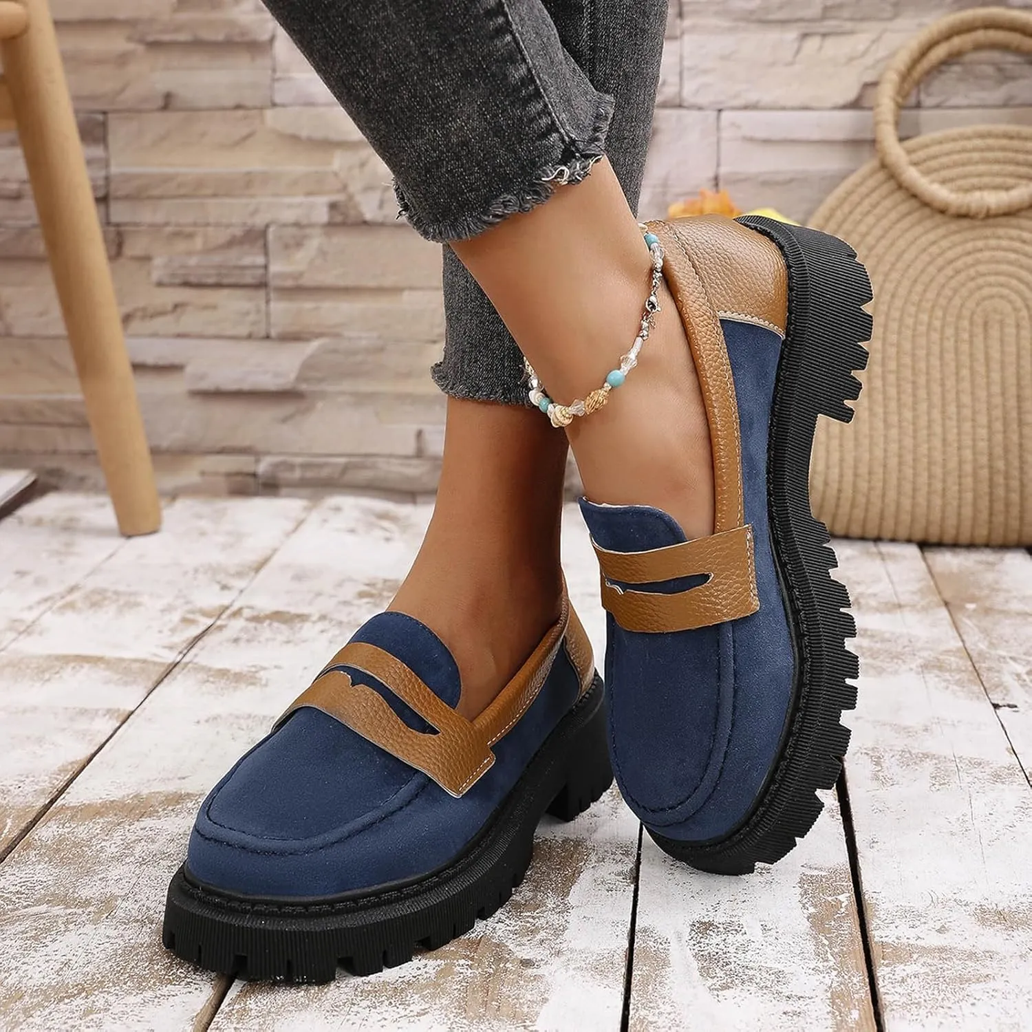 Women's Loafers Platform Business Shoes Classic Penny Loafers Casual Work Shoes Slip On Loafers Wide Loafers