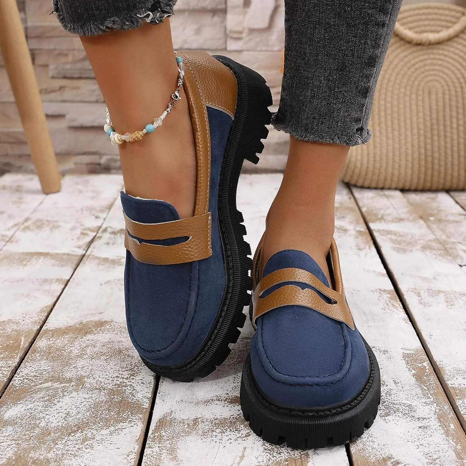 Women's Loafers Platform Business Shoes Classic Penny Loafers Casual Work Shoes Slip On Loafers Wide Loafers