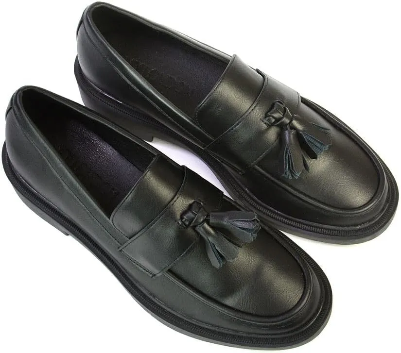 Womens Low Heel Slip On Loafers Ladies Tassel Black Casual Cushioned Insole Flexible Office Work School Pumps Shoes Size 5-10