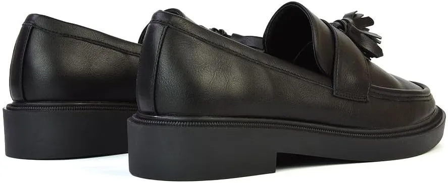 Womens Low Heel Slip On Loafers Ladies Tassel Black Casual Cushioned Insole Flexible Office Work School Pumps Shoes Size 5-10