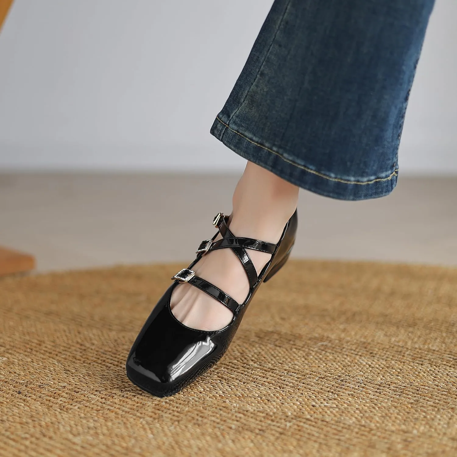 Women's Mary Jane Flats Classic Slip on Ballet Flats Comfortable Round Toe Dressy Strap Flats Casual Office