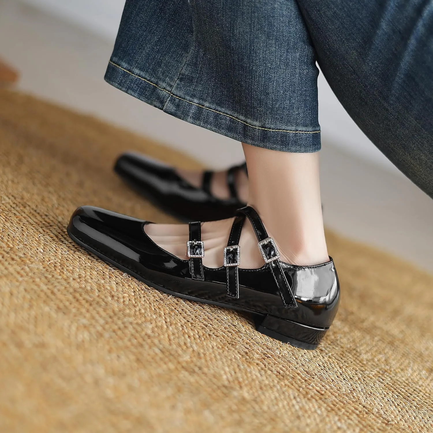Women's Mary Jane Flats Classic Slip on Ballet Flats Comfortable Round Toe Dressy Strap Flats Casual Office