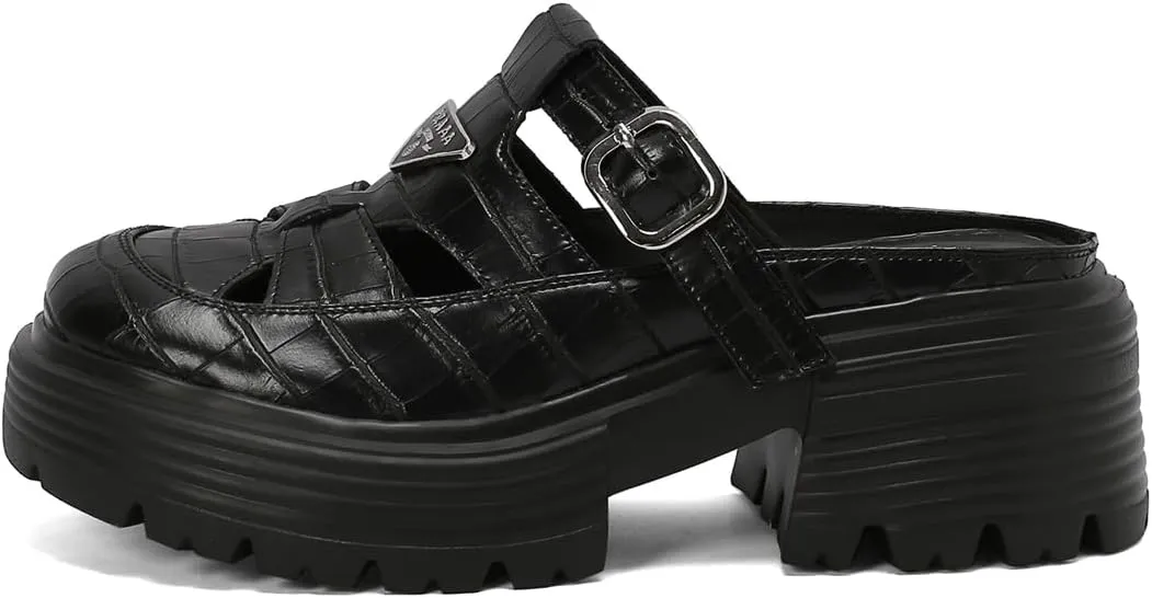 Women's Platform Hollow Woven Fisherman Mules Slip-On Summer Fashion Adjustable Buckle Strappy Rome Sandals Comfortable High Chunky Heeled Casual Dress Shoes Shopping Daily Wear Pumps