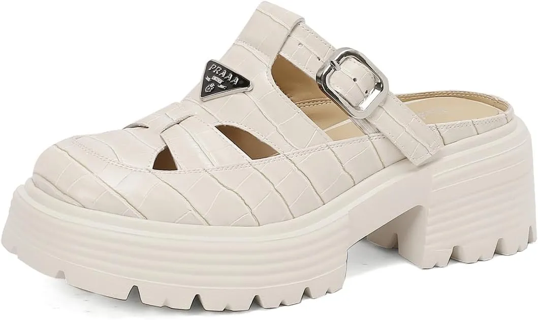 Women's Platform Hollow Woven Fisherman Mules Slip-On Summer Fashion Adjustable Buckle Strappy Rome Sandals Comfortable High Chunky Heeled Casual Dress Shoes Shopping Daily Wear Pumps