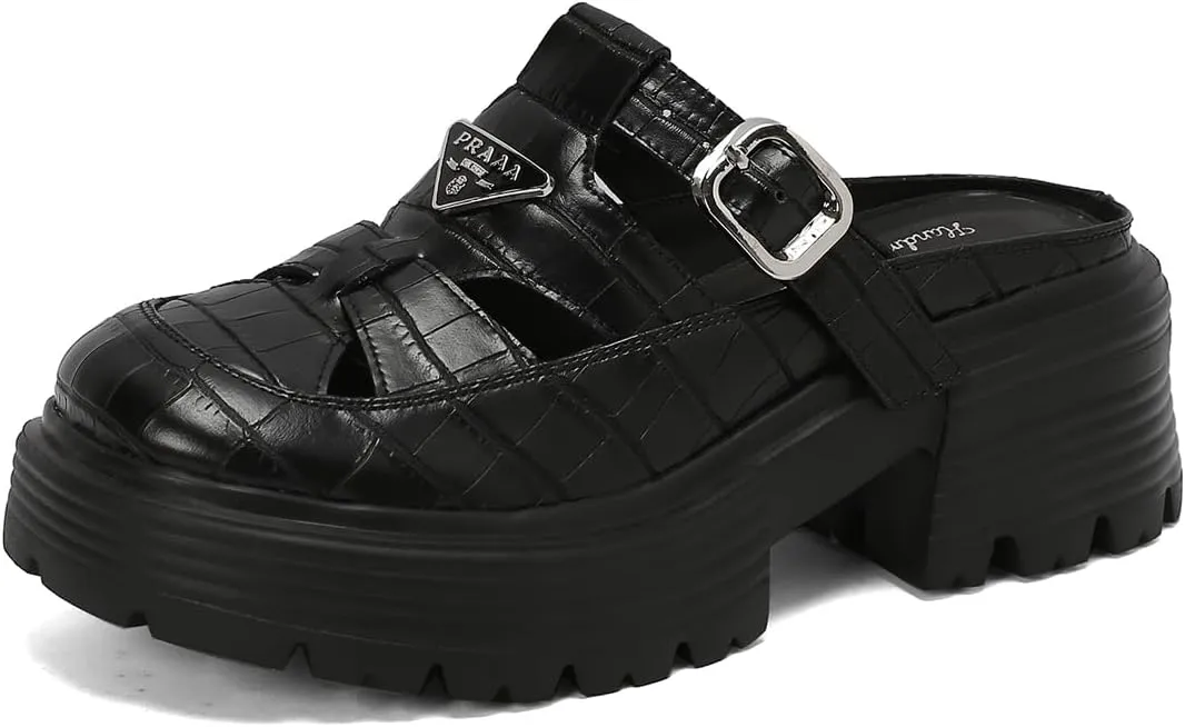 Women's Platform Hollow Woven Fisherman Mules Slip-On Summer Fashion Adjustable Buckle Strappy Rome Sandals Comfortable High Chunky Heeled Casual Dress Shoes Shopping Daily Wear Pumps