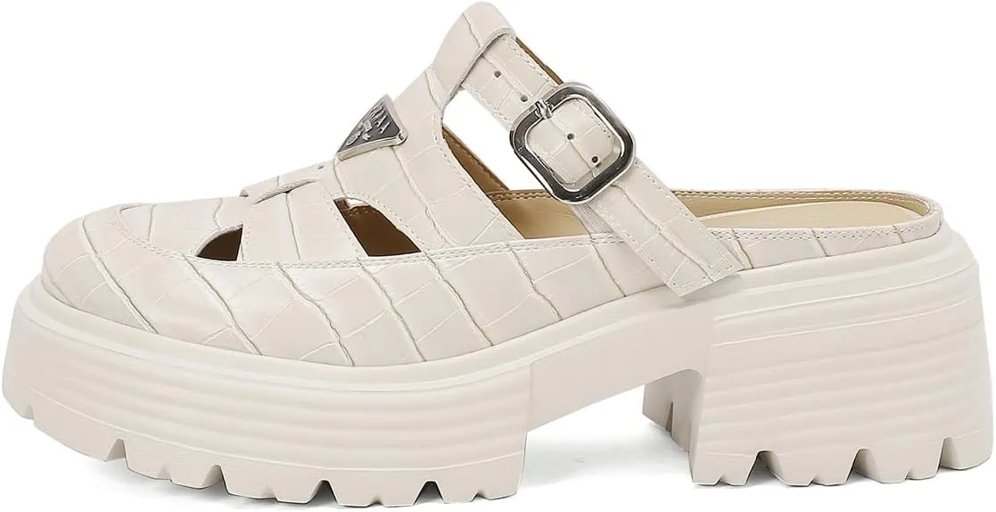 Women's Platform Hollow Woven Fisherman Mules Slip-On Summer Fashion Adjustable Buckle Strappy Rome Sandals Comfortable High Chunky Heeled Casual Dress Shoes Shopping Daily Wear Pumps