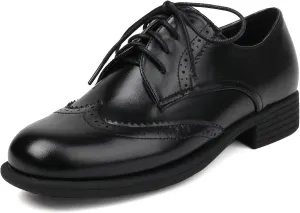 Womens Platform Oxford Shoes Wingtip Lace up Low Chunky Heels Casual Vintage Brogue Shoes