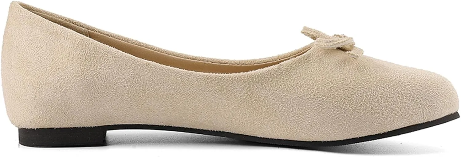 Women's Round Toe Flat Heel Loafers Slip-on Dress Shoes with Bows