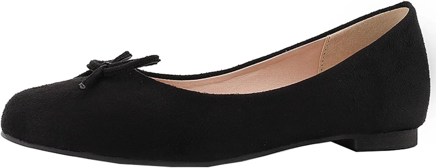 Women's Round Toe Flat Heel Loafers Slip-on Dress Shoes with Bows
