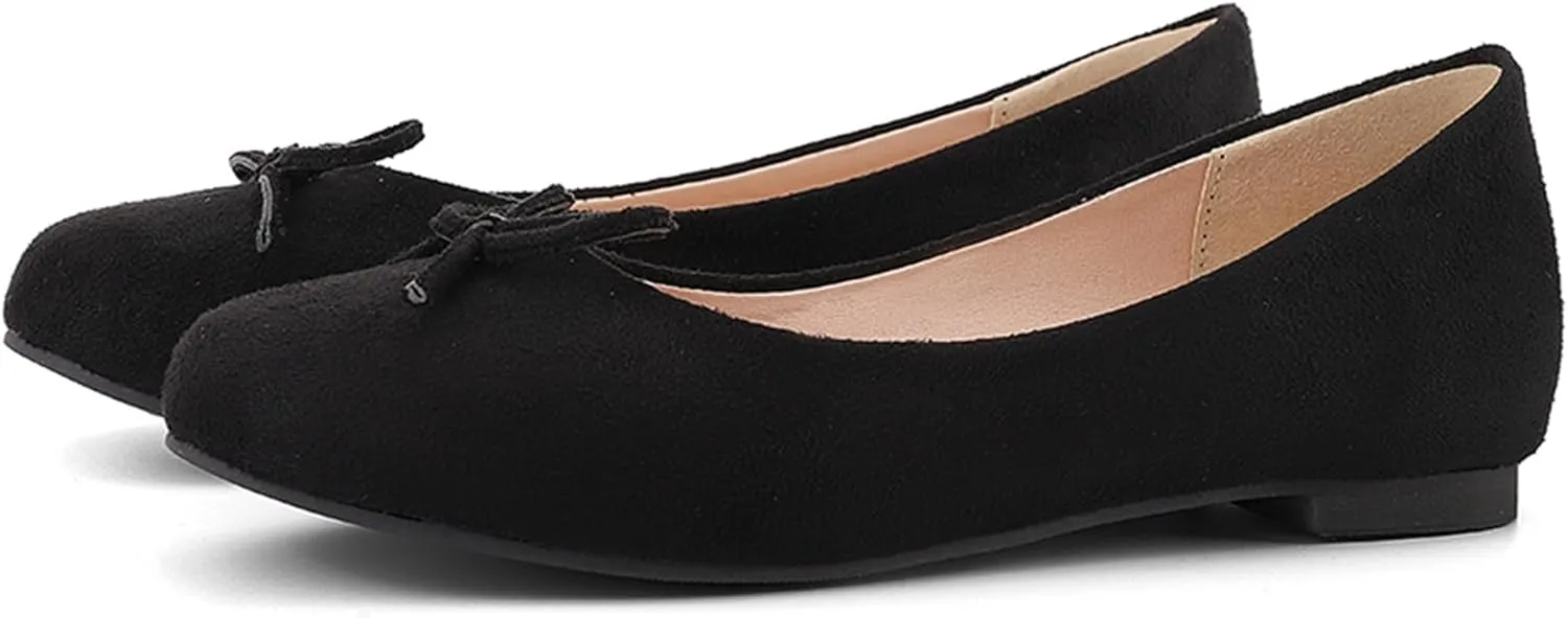 Women's Round Toe Flat Heel Loafers Slip-on Dress Shoes with Bows