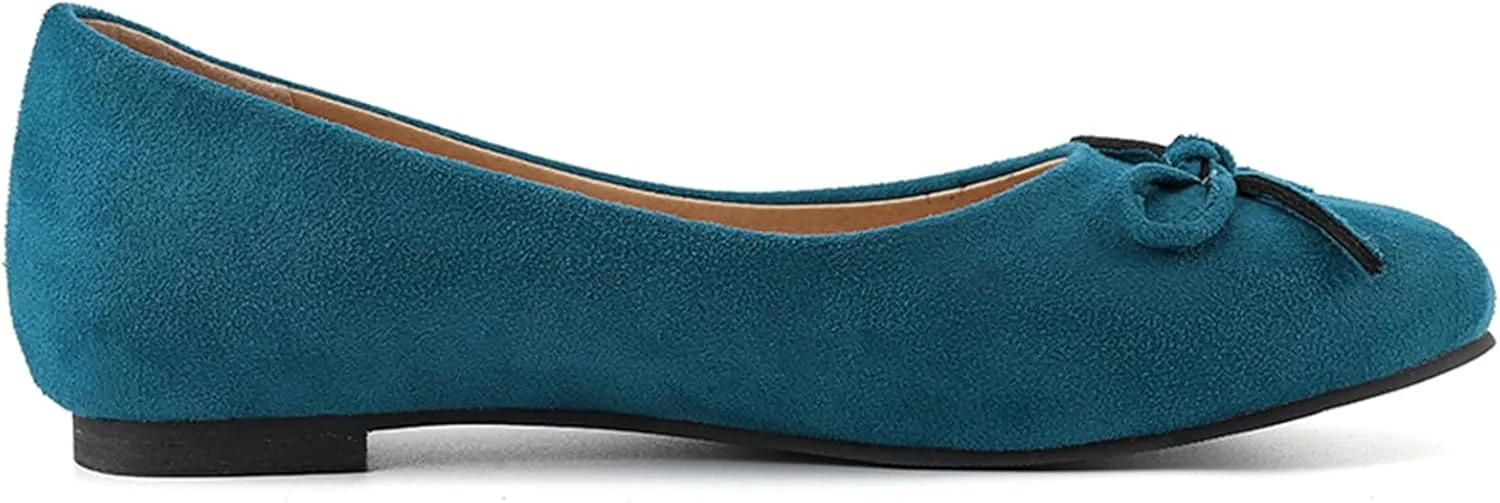 Women's Round Toe Flat Heel Loafers Slip-on Dress Shoes with Bows