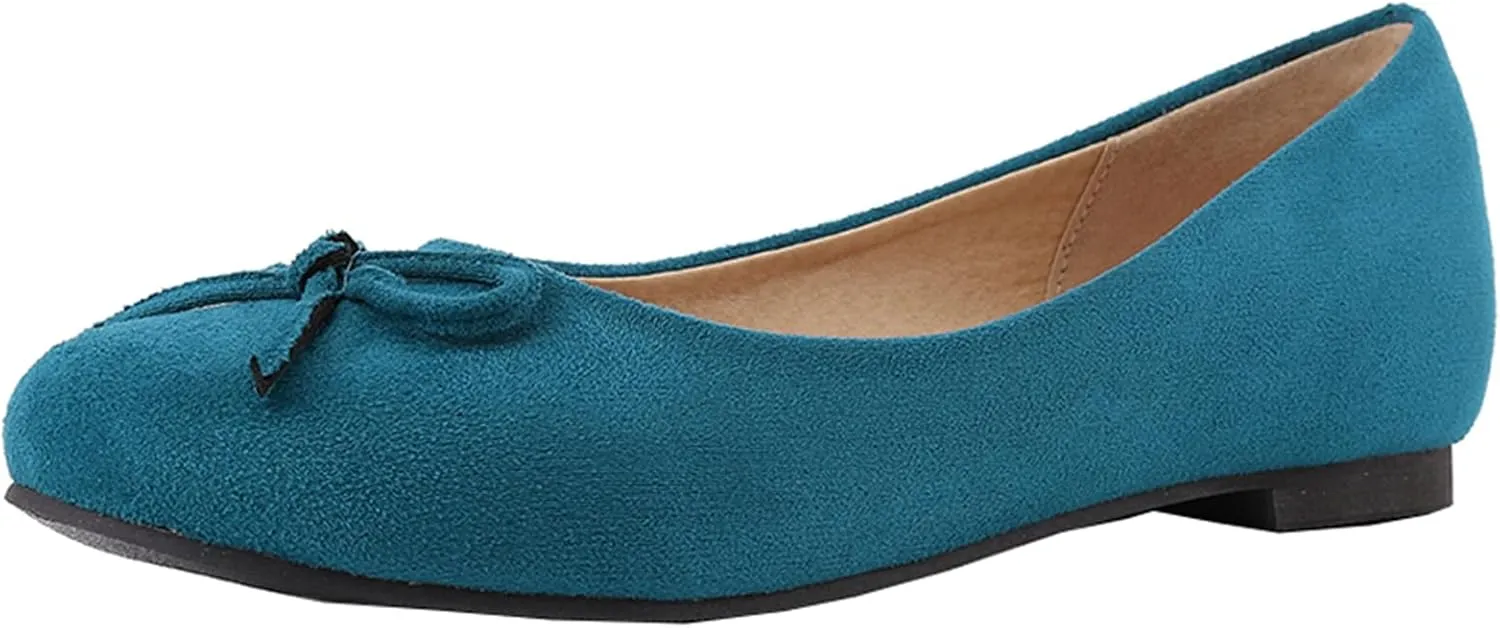Women's Round Toe Flat Heel Loafers Slip-on Dress Shoes with Bows