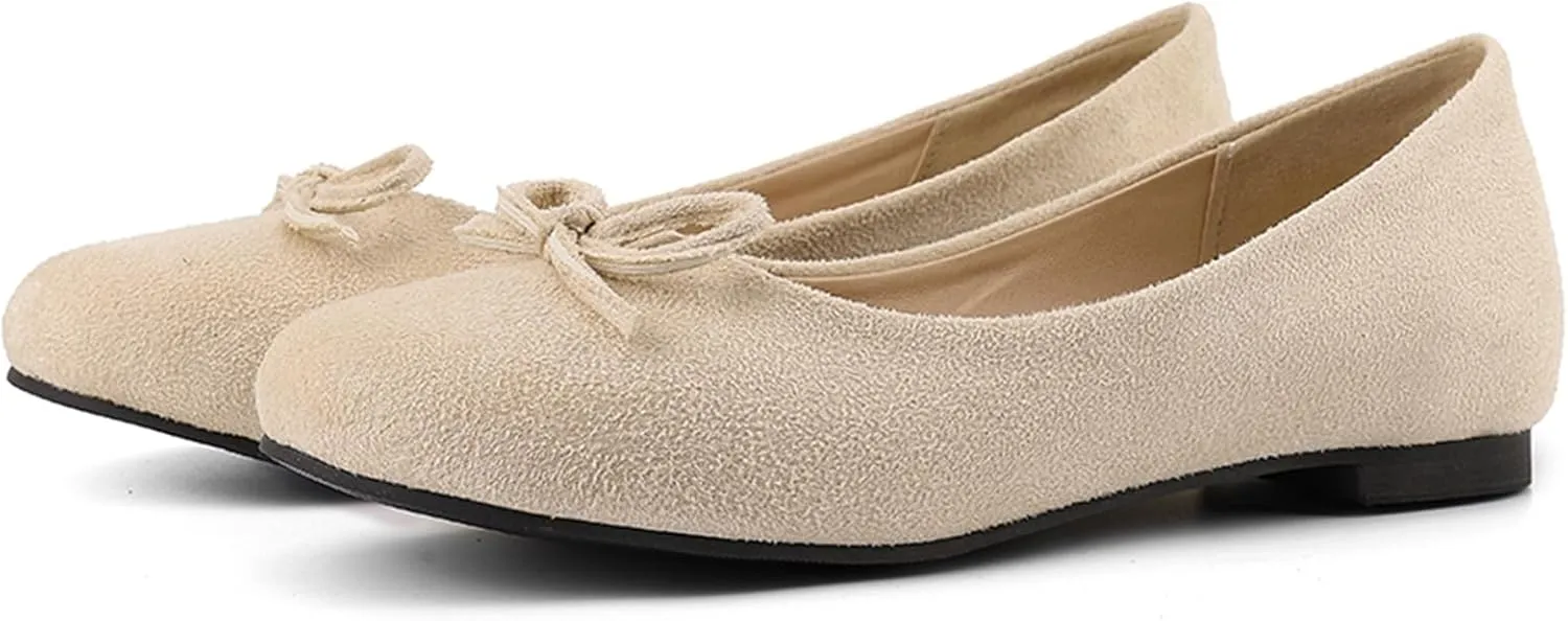Women's Round Toe Flat Heel Loafers Slip-on Dress Shoes with Bows