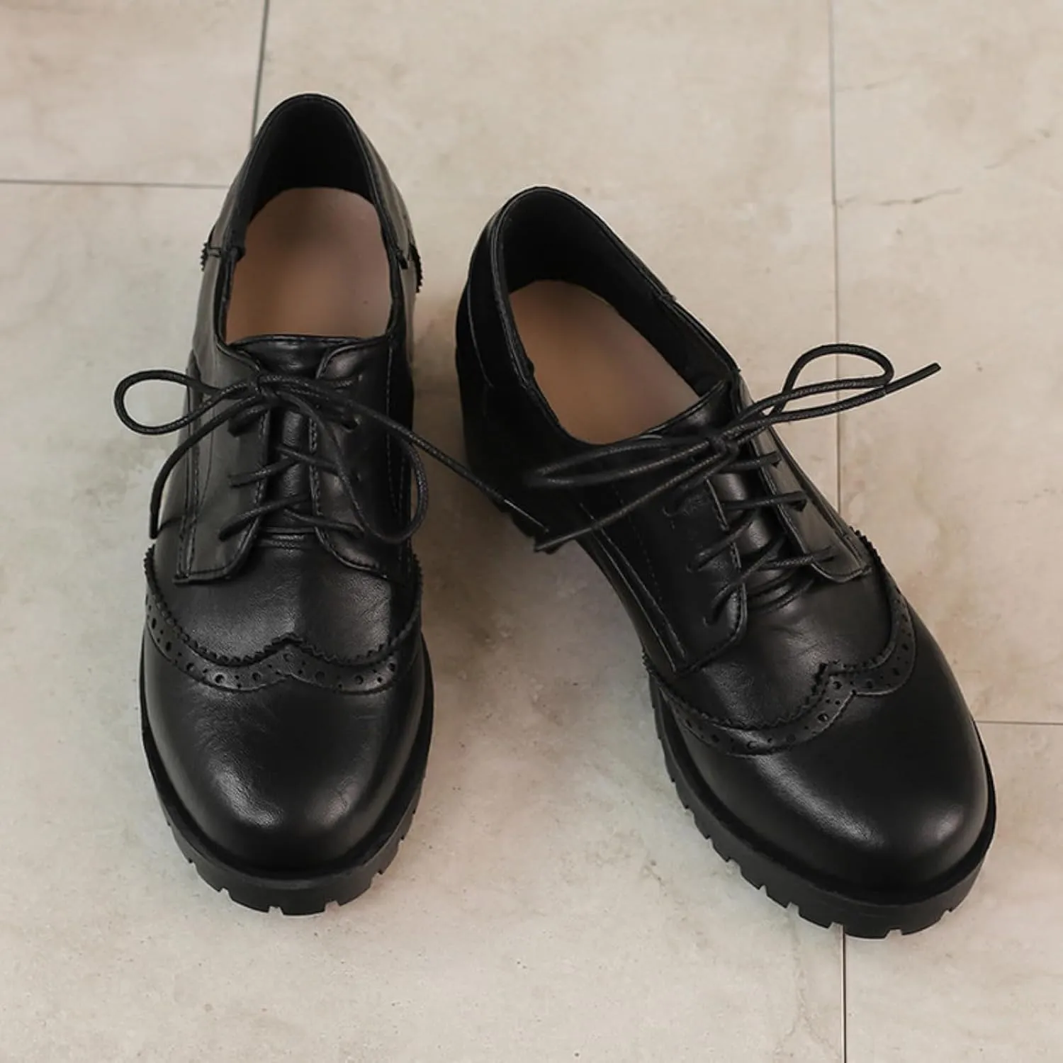 Women's Round Toe Lace-Up Low Platform Chunky Heel Block Oxfords Pumps Comfortable Derby Wingtip Saddle Brogues Loafers Shoes