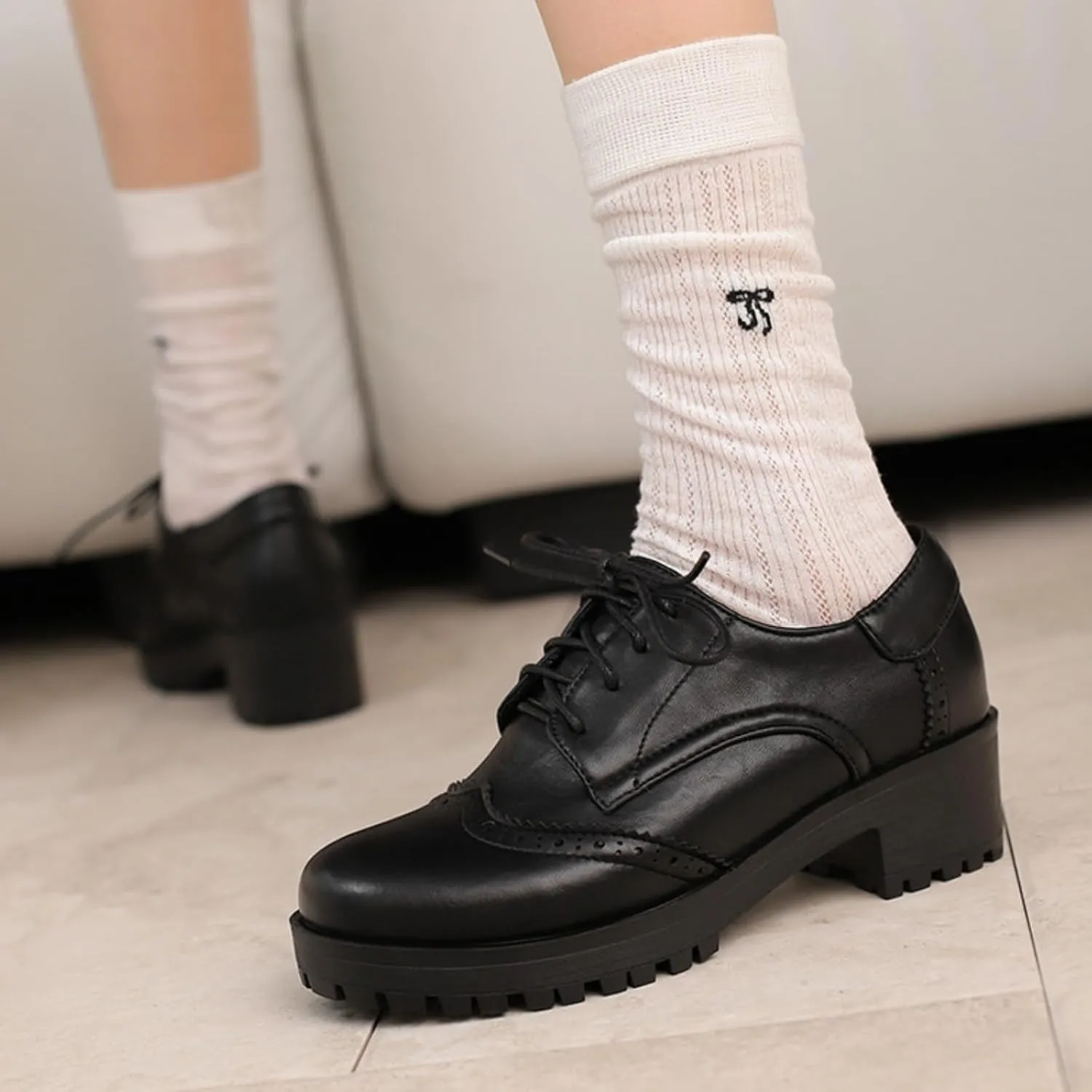 Women's Round Toe Lace-Up Low Platform Chunky Heel Block Oxfords Pumps Comfortable Derby Wingtip Saddle Brogues Loafers Shoes